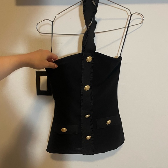 Zara Black Halter Top with Gold Buttons - Picture 7 of 7